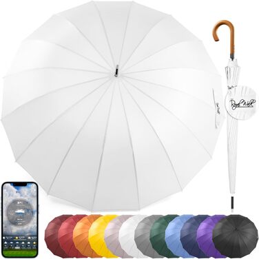 Royal Walk Automatic Travel Golf Umbrella - 54 Inch, Windproof, Waterproof, 2-Person, Wooden Handle, 16 Ribs, Unisex