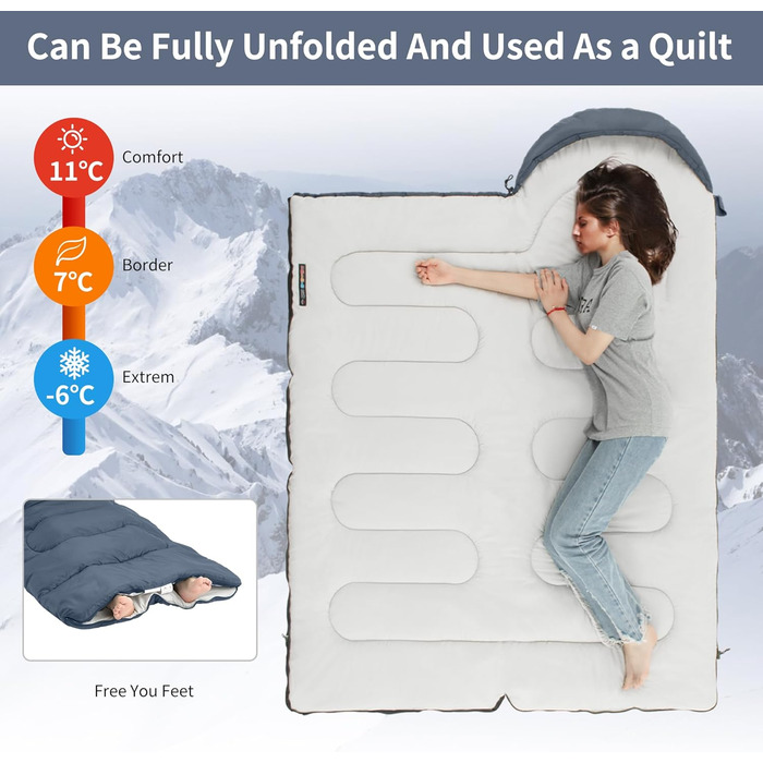 Naturehike Sleeping Bag with Hood - Camping Blanket Sleeping Bag, Lightweight & Comfortable for Outdoor Adventures & Travel - Navy Blue (7~11°C)