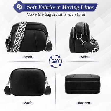 Жіноча сумка через плече кросбоді з натуральної шкіри чорного кольору. Стильна міні-сумка з широким ременем та відділенням для карт