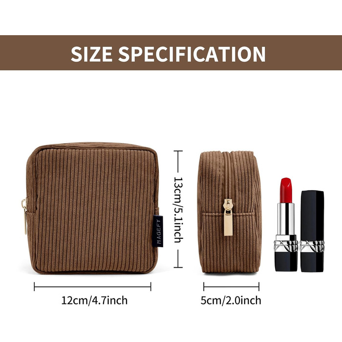 Косметичка MAGEFY: компактна, з відділеннями, з корду, для подорожей, коричнева