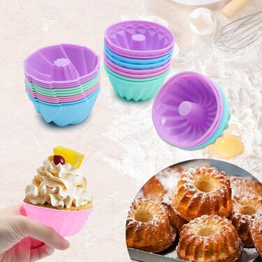 Tongude 45-Piece Silicone Baking Mold Set, 6-Cup Silicone Baking Mold for Baking Bread, Muffin Tins, Non-Stick Kitchen Oven Baking Molds, with Measuring Cups and Spoon Set, gray
