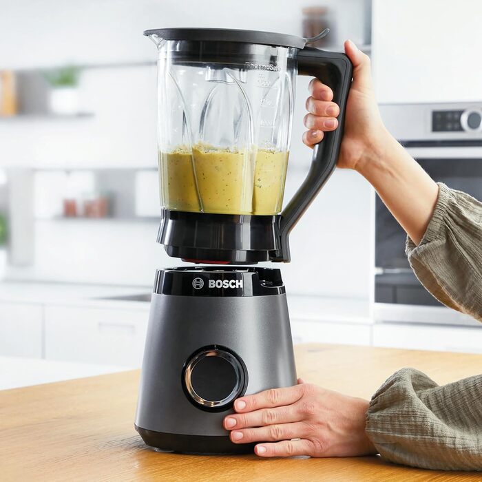 Блендер Bosch VitaPower Serie 4 MMB6172S, 1200 Вт, 1,5 л, скляна чаша, нержавіючі леза, 30 000 об/хв, сріблястий, частини для посудомийки