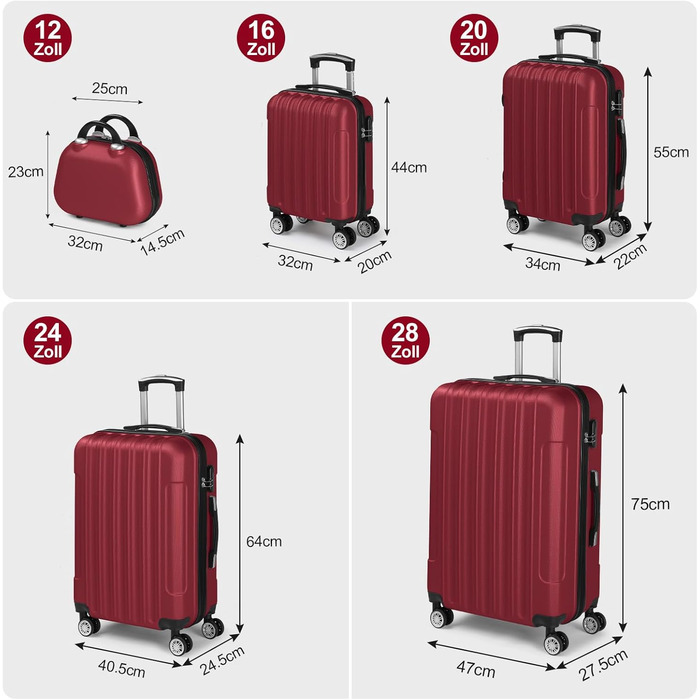 Набір валіз LEADZM 5 шт. з косметичною сумкою, набір валіз з ABS-пластику з телескопічним ручками, ручна поклажа (Турквіз)