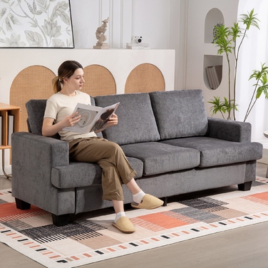 HOMCOM 3-Seater Sofa - A comfortable and stylish sofa for your living room, featuring a fabric upholstery, sturdy steel frame, and plush cushioning. Available in Grey.