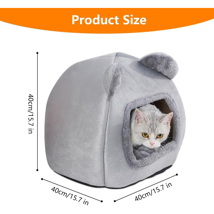Кішка Будиночок-ліжко для котів, 40см, сірий. Миється, плюшевий, для котів, кроликів, собак та інших дрібних тварин