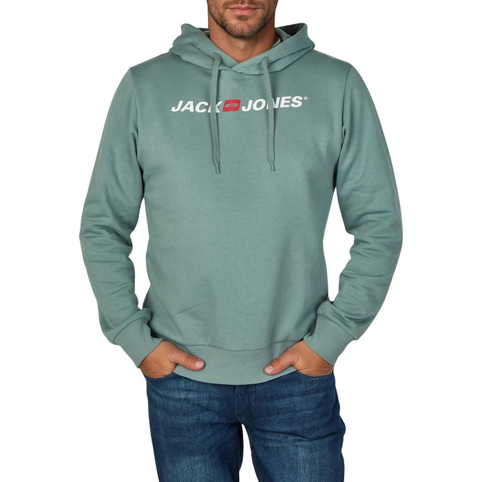 Чоловічий худі Jack & Jones JJMORTY Regular Fit з принтом, колір Trooper (зелений/сірий), розмір S