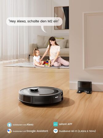 Робот-пилосос LEFANT M210PG з пультом дистанційного керування, потужність 2200Pa, для видалення шерсті тварин, з базою для зарядки, сумісний з Alexa та керуванням через додаток, час роботи 120 хвилин