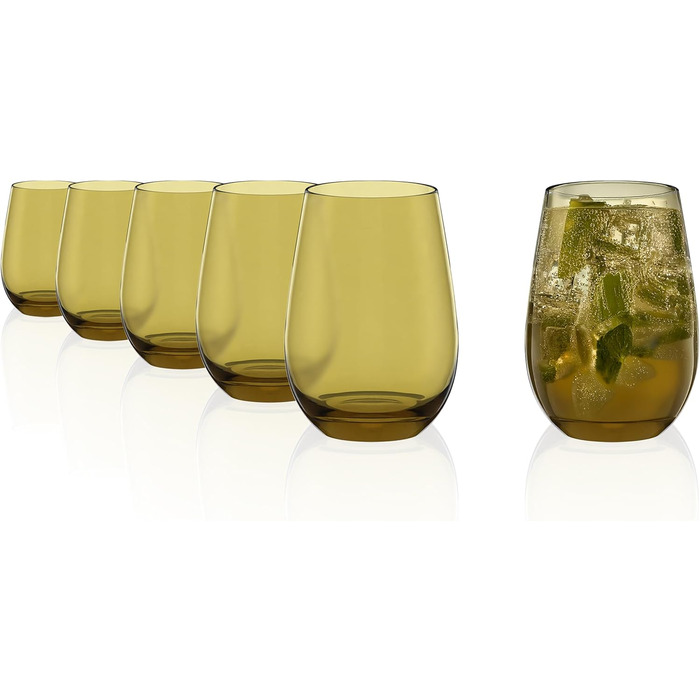 Stölzle Lausitz ELEMENTS Glasses 465 ml Olive I Drinking Glasses, Set of 6 I Dishwasher-Safe Glass Set I High Impact Resistance I Universal Glasses for Water, Juice, and Whiskey