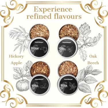 Набір для копчення віскі Toys4Boys - Преміум набір для копчення з дерев'яною кришкою, 4 арома-спіралі та запальничкою. Ідеальний подарунок для чоловіків. Набір для інфузії віскі без бутану, 4 арома-спіралі