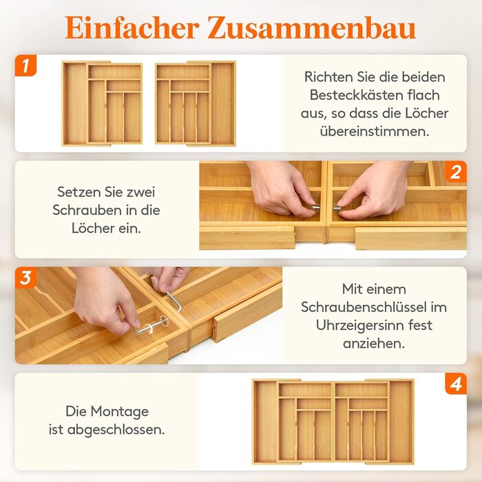 Lifewit Bamboo Cutlery Box, Large Cutlery Insert for Drawer, Adjustable Cutlery Box Expandable to 36 Inches Wide, 11-13 Compartments, Utensil Holder for Spoons/Forks/Knives, Natural Color