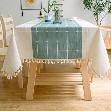 JaeMoose Washable Tablecloth Outdoor Washable Outdoor Tablecloth Tassel Tablecloth Rectangular Tablecloth Cotton Linen Tablecloth Suitable for Home Kitchen Decoration