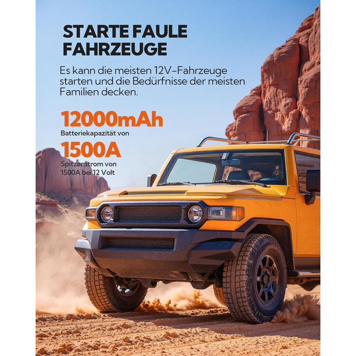 Powerbank Starthilfe JC8-12000mAh: Powerbank для авто з компресором, 12000mAh, LED-лампа, USB-C, ресeт-комплект