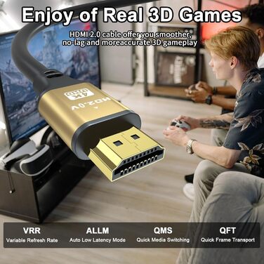 HDMI кабель 4K 25м, Highspeed 2.0, 18Gbps, Ultra HD, Ethernet, Audio Return, HDR, 3D, Arc, сумісний з Xbox, PS5/PS4, HDTV, ноутбук (золотий)