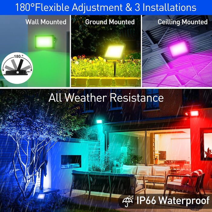 T-SUNUS LED Flood Light Outdoor 100W, Super Bright Outdoor Floodlight Cool White Spotlight IP66 Waterproof 11000LM for Driveway Garage Path Garden 2 Pack (4 Pack, Multicolor)
