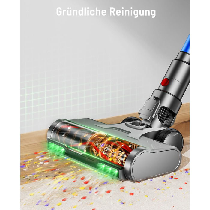 Бездротовий акумуляторний пилосос 600W з потужністю всмоктування 50KPA, 70 хвилин роботи, великий пилозбірник 1,8L, антизаплутана щітка, 8-рівнева фільтрація, підходить для твердих поверхонь, килимів та шерсті тварин, колір - блакитний