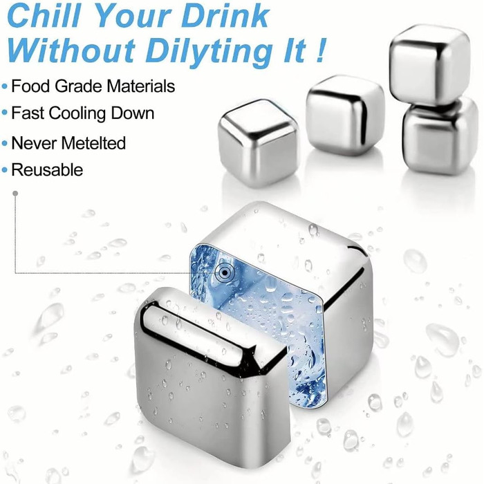 Набір для віскі з кубиків льоду з нержавіючої сталі – 6 шт. – Whiskey Steine, подарунок для чоловіків, охолоджуючі камені для віскі, горілки, джину, вина