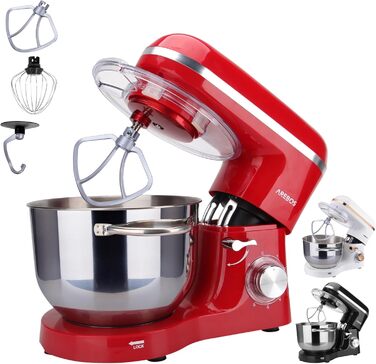Arebos Kitchen Machine 1500W with 6L Stainless Steel Mixing Bowl | White-Rose Gold | Includes Dough Hook, Beater, Whisk | Splash Guard | 6 Speeds | Stand Mixer | Dough Machine
