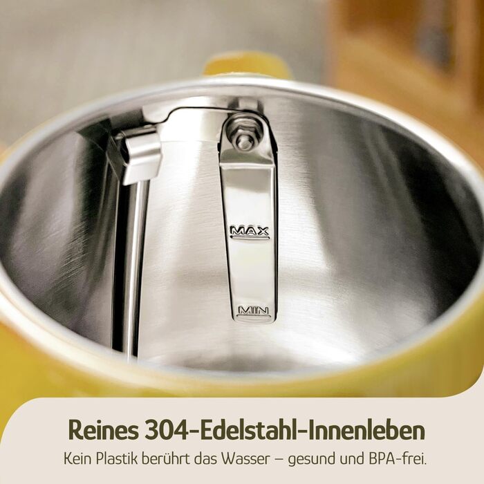 Електричний чайник Hazel Quinn з нержавіючої сталі, без BPA, STRIX-контролер, поворотна база 360°, індикатор температури, ретро-дизайн, автоматичне відключення, 2200 Вт, 1.7 л, м'ятно-зелений