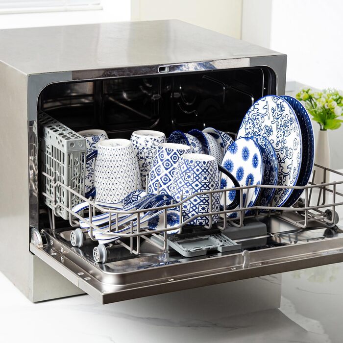 Набір супових тарілок з кераміки, 709 мл, глибокі миски для мюслі, порцеляна, 6 шт., вінтажний блакитний колір