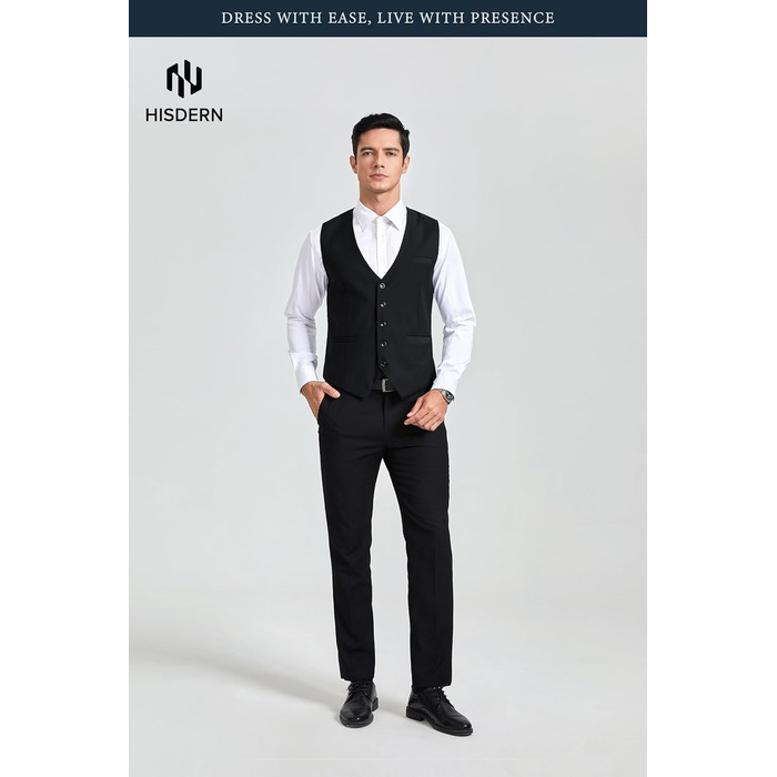 Чоловіча жилетка для весілля та свят HISDERN, бавовна, однотонна, чорна (M)