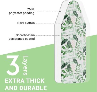 KINGRACK Чохол для гладильної дошки, бавовна, 134 x 45 см, зелений, з товстим фетровим наповнювачем