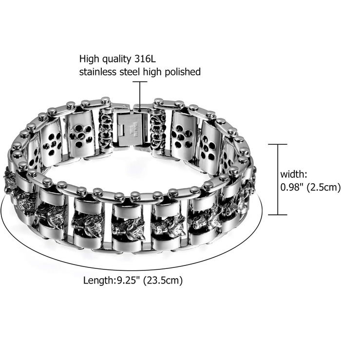 Чоловічий браслет OIDEA з черепом: ланцюжок, браслет, панк, готика, череп, хрест, лев, ланцюжок, панк-рок, велосипедна ланцюжок, подарунок для чоловіків, срібло, чорний