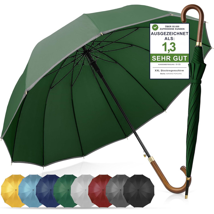 Стійкий до вітру парасолька: великий парасолька Ø120см з відбиваючим краєм, 12 спиць, з чохлом, оливковий - для чоловіків та жінок