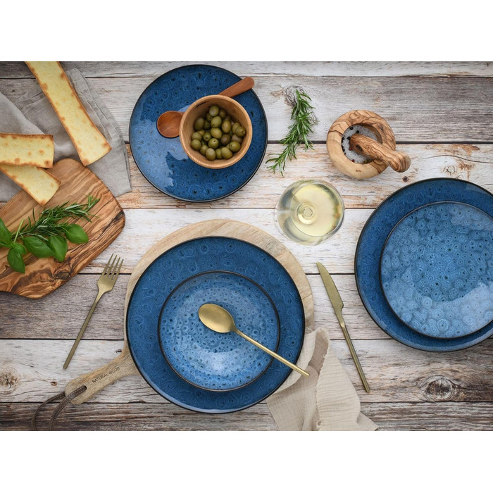 CreaTable Geschirrset Jawa: 18-Piece Set для 6 осіб, з кераміки, для посудомийної машини та мікрохвильової печі, зелений колір (блакитний, 12 шт.)