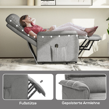 HOMCOM Electric TV Recliner Chair with Lift Assist, Recliner with Lie-Flat Function, TV Chair in Linen-Look with Side Pocket & Remote Control