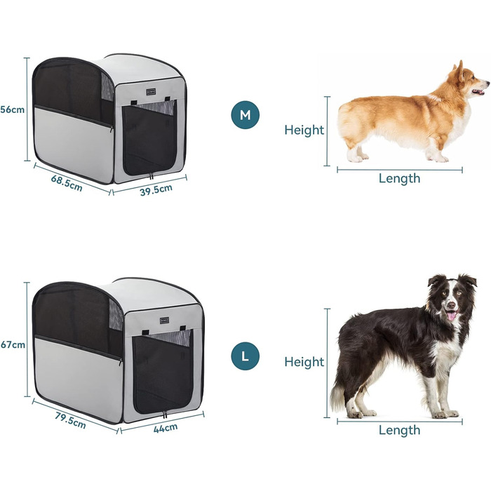 Клітка для собак Petsfit, складана, сіра, середнього розміру (68.5 x 39.5 x 56 см)