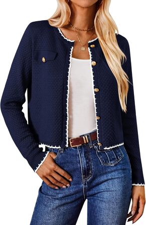 Жіночий кардиган Grace Karin з довгими рукавами, двоколірний, в'язаний, з ґудзиками. Елегантний та зручний. XL, темно-синій