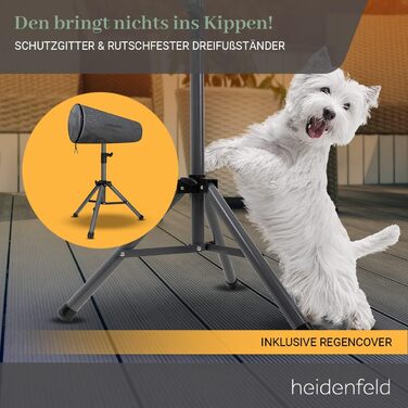 Інфрачервовий обігрівач Heidenfeld IH100 | 3 роки гарантії, 2500 Вт, з пульт, штатив, захисний чохол, для тераси, інфрачервоний, обігрівач для тераси