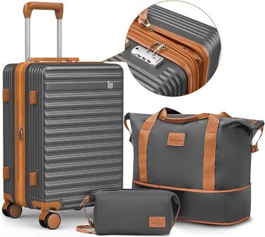 Набір валіз Joyway з ABS-пластику (сірий, ручна поклажа) з TSA-замком, 4 колеса, з сумкою та культурою