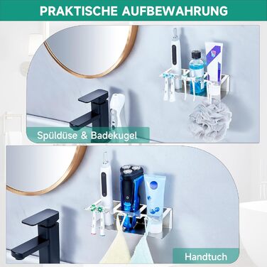 Настінний тримач для зубних щіток, електричний - без свердління, для зубних щіток та насадок, органайзер для пасти, сріблястий (великий)