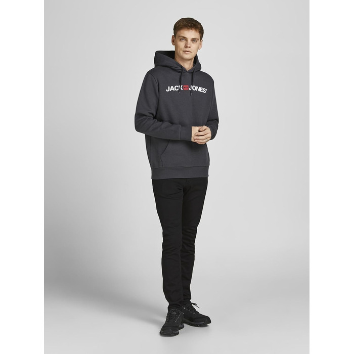 Чоловічий худі з капюшоном JACK & JONES з логотипом, колір Asphalt, розмір M