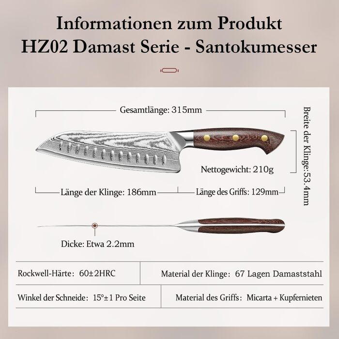 HEZHEN 21см ніж шеф-кухаря з дамаської сталі, 67 шарів, професійний кухонний ніж з дерев'яною піхвою, Full Tang ручка з Micarta