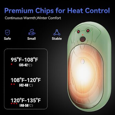 Електричні грілки для рук 6000mAh (2 шт.) - перезаряджувані, USB-C, 3 режими нагріву, подарунок для жінок, чоловіків, дітей, для катання на лижах, піших прогулянок (зелені)