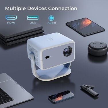Портативний проєктор LYNCAST з Wi-Fi та Bluetooth, Android 11, 1080P/4K, поворотний на 180°, для домашнього кінотеатру та на відкритому повітрі (LumeCube 018 White)