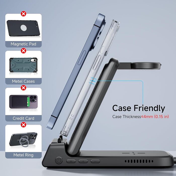 Бездротова зарядка 3-в-1 SwanScout 703A для iPhone 12/13/14/15/16/17, Apple Watch 7/8/9/10/11/Ultra, AirPods Pro 3 – Чорна