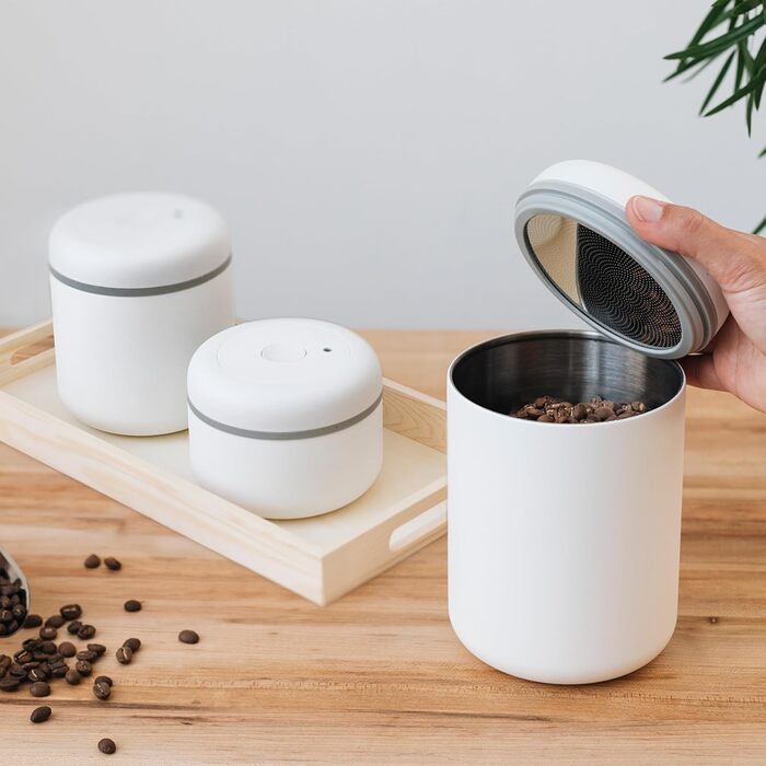 Fellow Atmos Vacuum Canisters for Coffee and Food, White, Small (0.4 L)