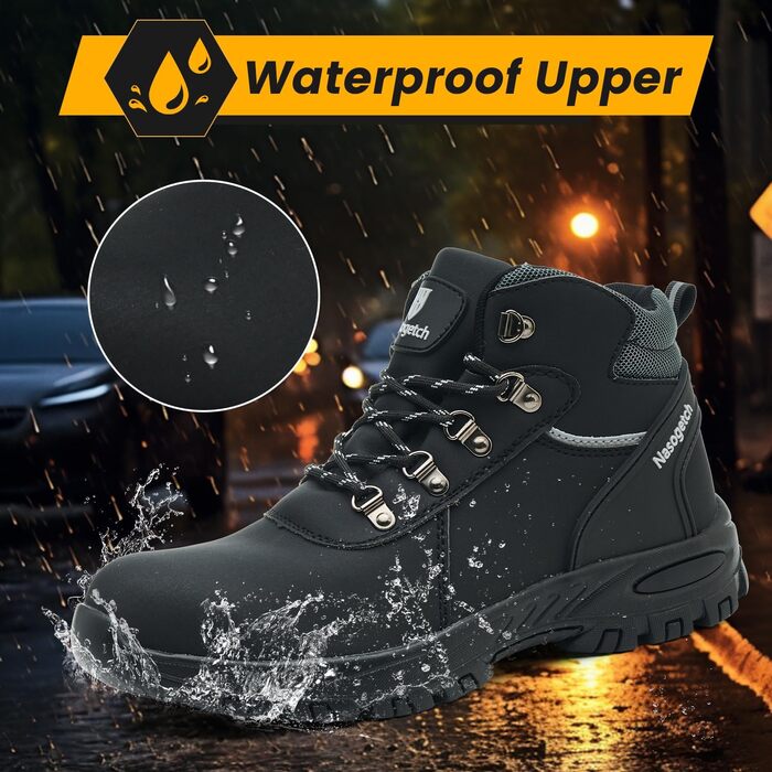 Зимові робочі черевики з металевим носком для чоловіків та жінок. Водонепроникні захисні черевики з антиковзкою підошвою. Розмір 40 EU, колір: чорний