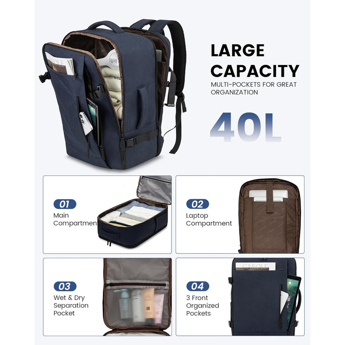 LOVEVOOK Рюкзак-валіза для ручної поклажі, 40L, для ноутбука 17,3