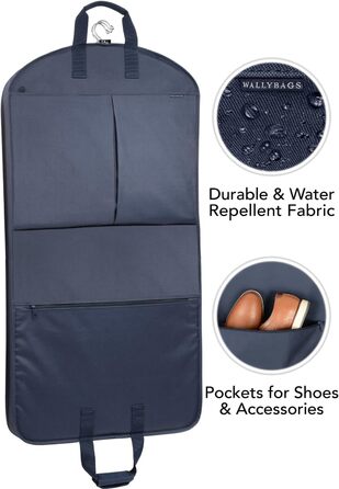 Дорожній костюмний чохол WallyBags 114 см, делюкс, велика місткість, з двома кишенями для аксесуарів, синій