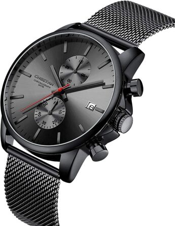 Чоловічий годинник, спортивний, модний, кварц, аналоговий, чорний міський ремінець, нержавіюча сталь, водонепроникний, хронограф, автоматичне відображення дати, червоний акцент