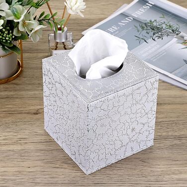 BTSKY Square Tissue Box Cover made of PU Leather – stylish cube-shaped tissue box holder with magnetic bottom, decorative PU tissue box for vanity dresser, bedside table, table