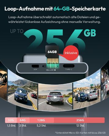 Автомобільний відеореєстратор BOTSLAB G300H Plus Kit 4K, передня та задня камери, сенсор STARVIS 2, з Hardwire-Kit та карткою пам'яті 64GB
