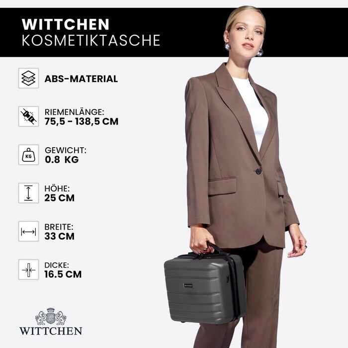 Валіза на колесах WITTCHEN Globe Line S з ABS-пластику, 4 колеса, кодовий замок, телескопічна ручка. Підходить для ручної поклажі Lufthansa, Eurowings, Ryanair, Condor, Discover Airlines. Колір: сірий.