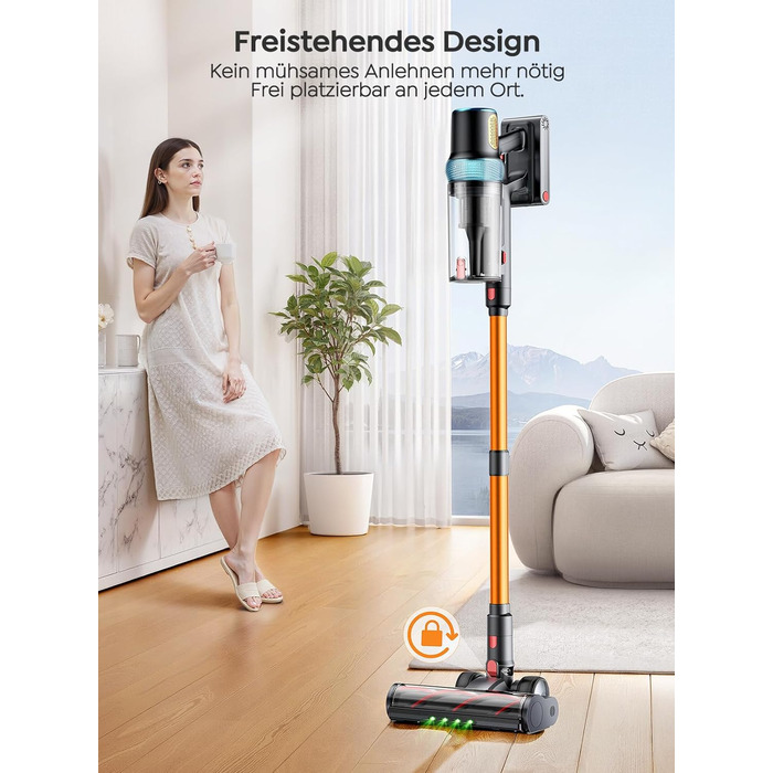 Бездротовий акумуляторний пилосос 50KPA/600W/65Min з висувним шлангом 1м, станція зарядки, автоматичний режим, антизаплутувальна щітка, багаторівнева фільтрація для килимів/твердих підлог/автомобіля