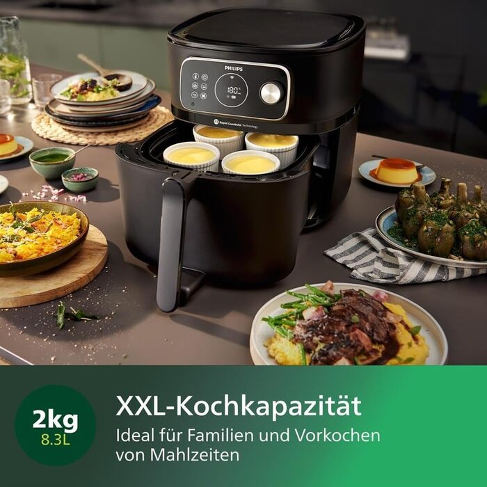 Philips Airfryer Combi 7000 Series XXL - 8.3 l (2 kg), 22-in-1 Airfryer, WiFi Connection, Automatic Cooking Programs, 99% Less Fat with Rapid CombiAir, Recipe App (HD9875/90)