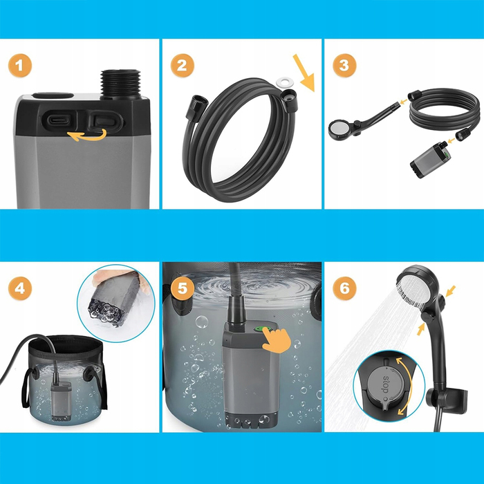 Бездротовий кемпінговий душ з акумулятором 6000 мАг та LCD-дисплеєм